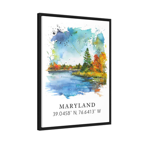 Maryland wall art - Maryland print with coordinates, Framed and Unframed Options - Wedding gift, Birthday present, Personalization Available