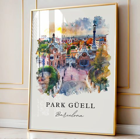 Park Guell Art Print, Barcelona Print, Park Guel Wall Art, Spain Gift, Travel Print, Travel Poster, Travel Gift, Housewarming Gift