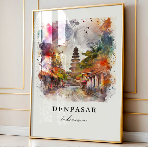 Denpasar Art Print, Indonesia Print, Denpasar Wall Art, Indonesia Gift, Travel Print, Travel Poster, Travel Gift, Housewarming Gift