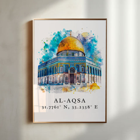Al-Aqsa Mosque Artwork, Palestine Print, Qibli Mosque Wall Art, Jerusalem Gift, Travel Print, Travel Poster, Travel Gift, Housewarming Gift