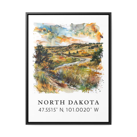 North Dakota wall art - North Dakota print with coordinates, Framed and Unframed Options - Personalization Available