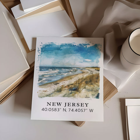 New Jersey wall art - Jersey Shore print with coordinates, Framed and Unframed Options - The Perfect Gift, Personalization Available