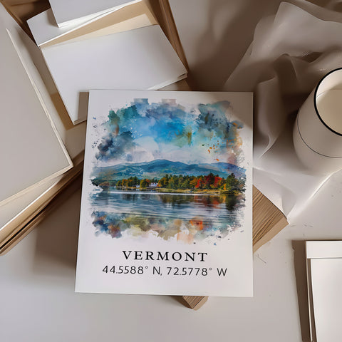 Vermont wall art - Vermont print with coordinates, Framed and Unframed Options - Wedding gift, Birthday present, Personalization Available